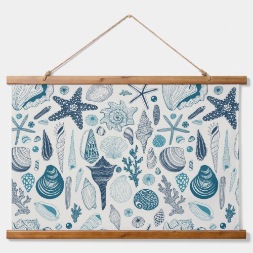 Sea shells on off white hanging tapestry