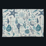 Sea shells on  off white kitchen towel<br><div class="desc">Hand-drawn vector pattern with sea shells</div>