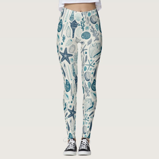 Sea shells on  off white leggings (Front)