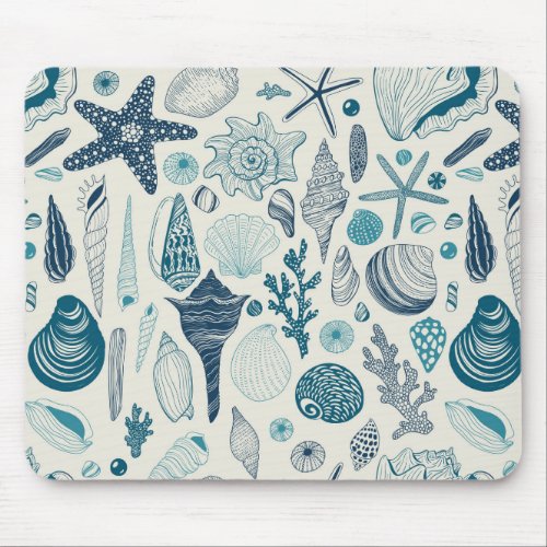 Sea shells on  off white mouse pad