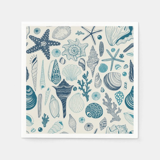 Sea shells on  off white napkins (Front)