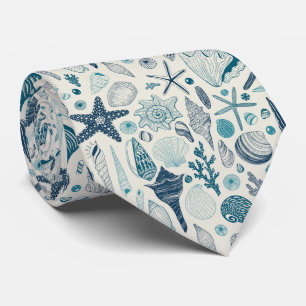 Sea shells on off white neck tie