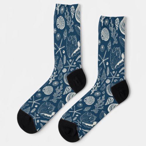 Sea shells on off white socks