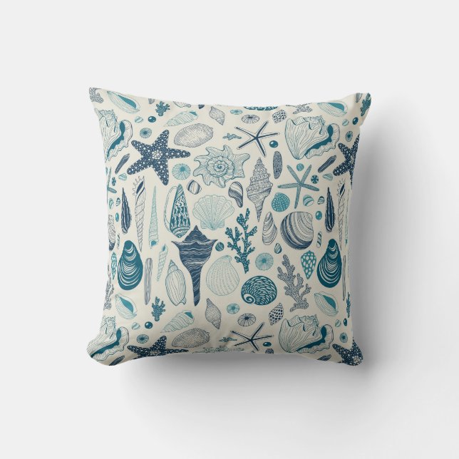 Sea shells on  off white throw pillow (Front)