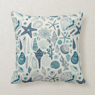 Sea shells on off white throw pillow
