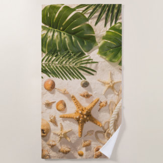 Sea shells on sand Beach Towel