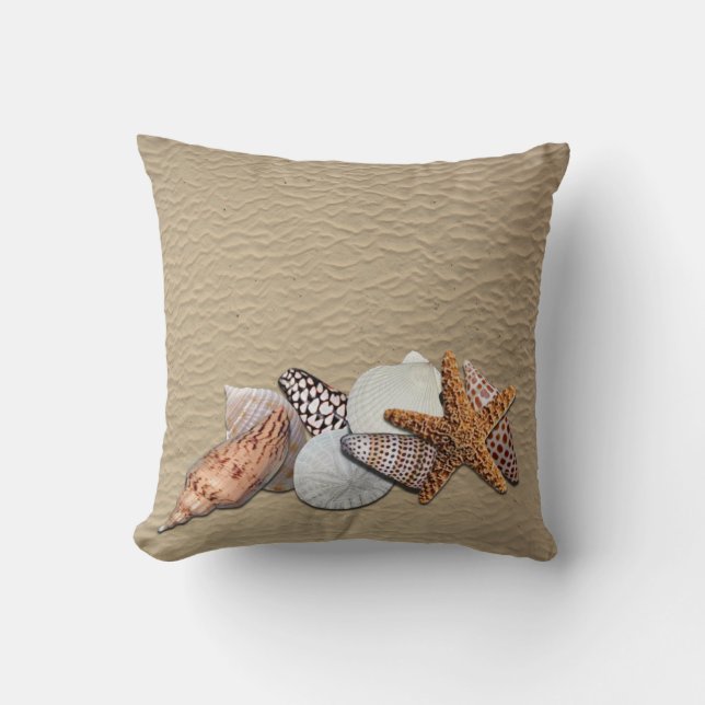 Sea Shells on the beach Throw Pillow (Front)