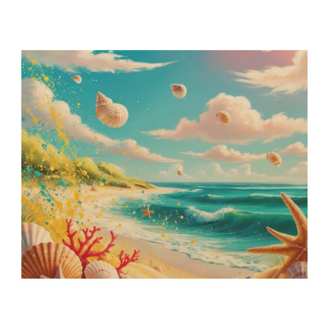 Sea Shells On The Beach Wood Wall Art (Front)