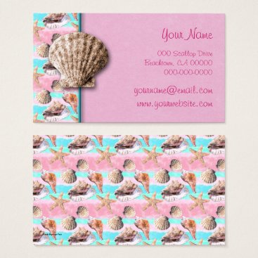 Sea Shells Pink and Turquoise Watercolor Business Card Sea Shells Pink and Turquoise Watercolor Business Card