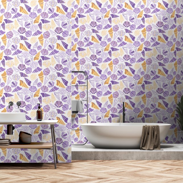 Sea Shells Purple and gold Wallpaper (Bathroom)