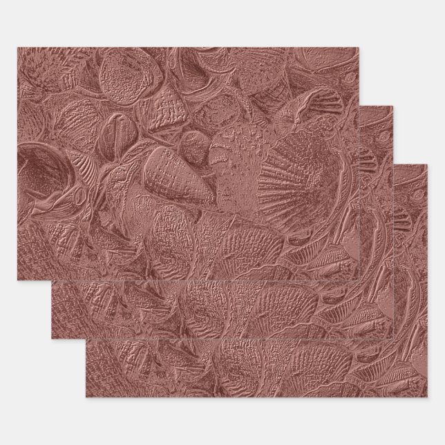 Sea Shells Rose Gold Ocean Beach Elegant Decoupage Wrapping Paper Sheets (Set)