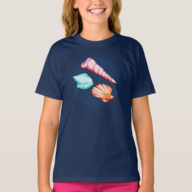 Sea Shells Sandy Beach Vacation T-Shirt (Front)