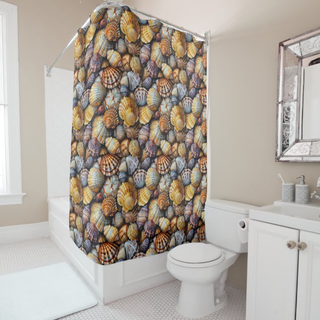 Sea Shells Seamless Pattern Shower Curtain (In Situ)