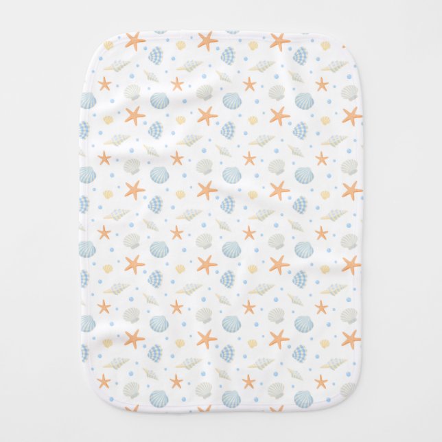 Sea Shells & Starfish Baby Burp Cloth (Front)