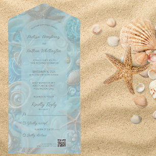 Sea Shells & Starfish QR Code  All In One Invitation