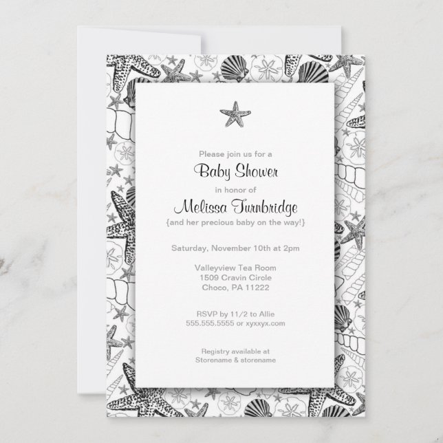 Sea Shells Starfish silhouette Baby Shower Invites (Front)