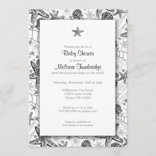 Sea Shells Starfish silhouette Baby Shower Invites