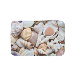 Sea Shells Stones Coral Background Bath Mat