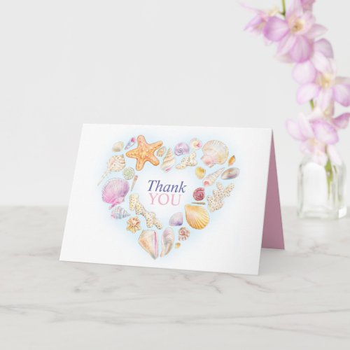 Sea shells watercolor art inside photo thank you card