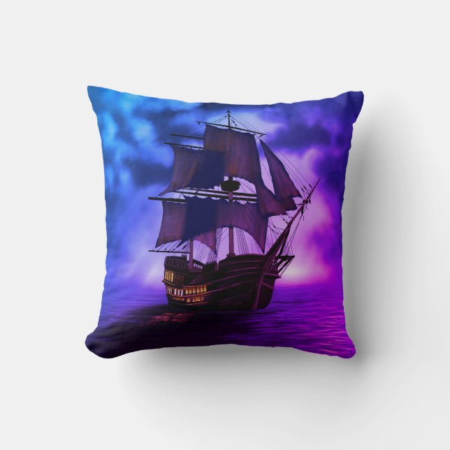 Sea Ship blue and purple pillow nautical sea  (Front)