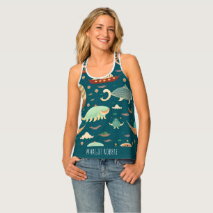 Sea Ships and Whales Retro Pattern Tank Top
