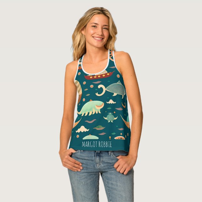 Sea Ships and Whales Retro Pattern Tank Top (Front Full)