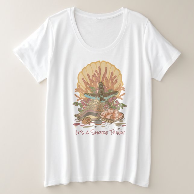 Sea Shore Beach Vibe Coral and Tan T-Shirt (Design Front)