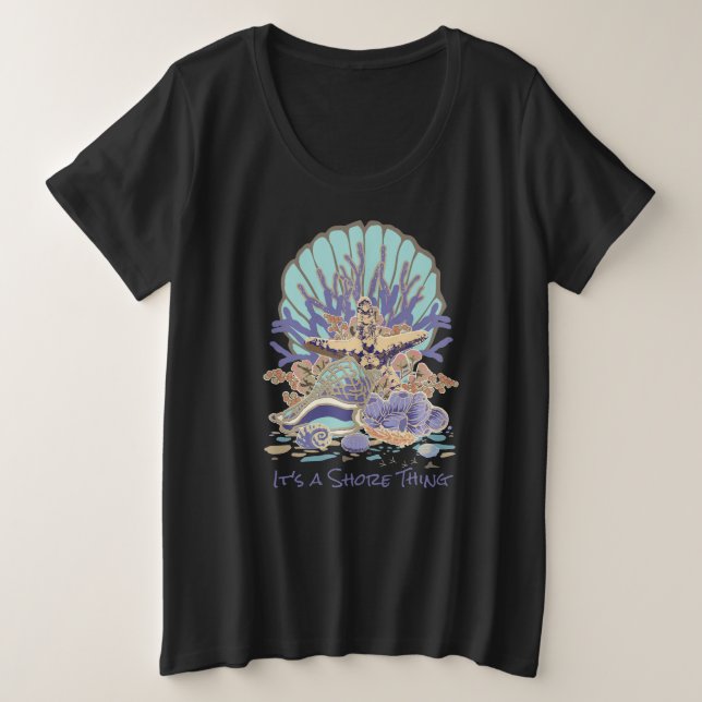 Sea Shore Beach Vibe Teal and Purple T-Shirt (Design Front)