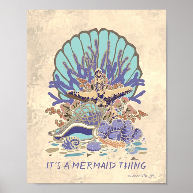 Sea Shore Beach Vibe Teal, Coral, Purple Poster (Front)