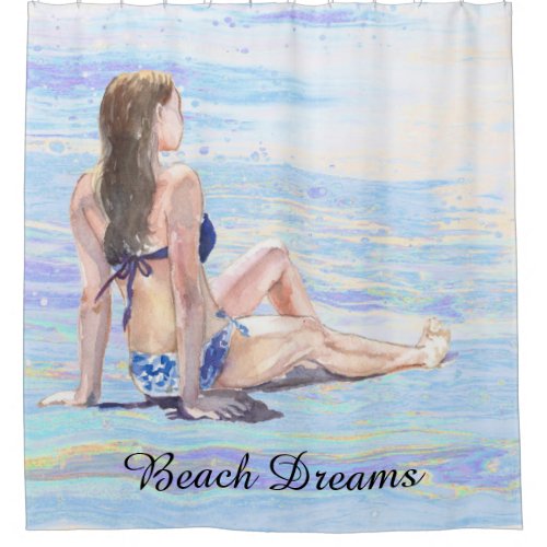  Sea Shore Beach Woman Sun bathe AR29 Shower Curtain