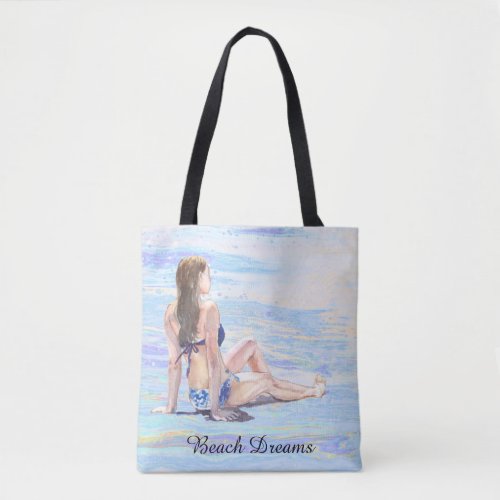  Sea Shore Beach Woman Sun bathe AR29 Tote Bag