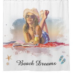 *~* Sea Shore Beach Young Girl Sun bathe AR29 Shower Curtain