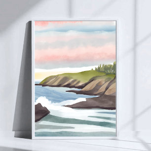Sea Shore Coastal Watercolor Painting Poster