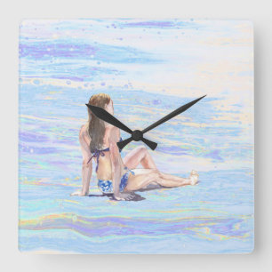 *~* Sea Shore Ocean Woman AR29 Beach Square Wall Clock