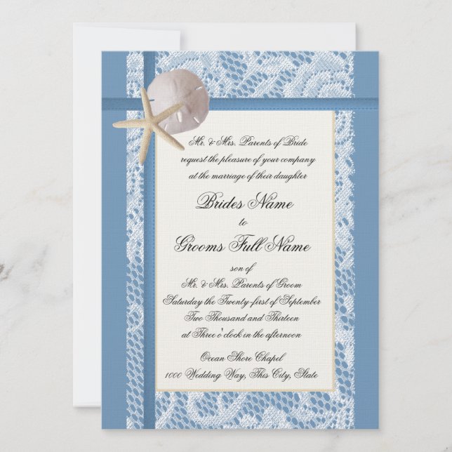 Sea Shore Romance Lace Wedding Invitation (Front)