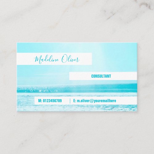 Sea Side Ocean  Blue Waves Beach Modern White Business Card