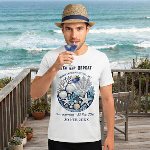 Sea Sip Repeat Beach Cottage Cocktail Shell Corals T-Shirt