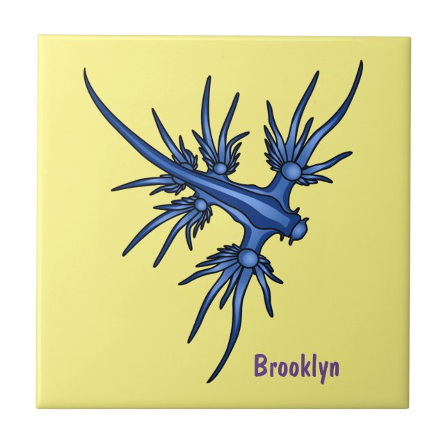 Sea slug blue dragon illustration ceramic tile (Front)