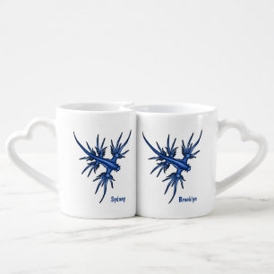 Sea slug blue dragon illustration coffee mug set