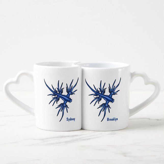 Sea slug blue dragon illustration coffee mug set (Back Nesting)