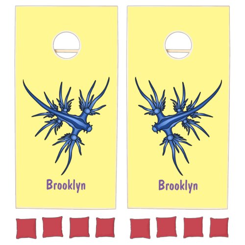 Sea slug blue dragon illustration cornhole set