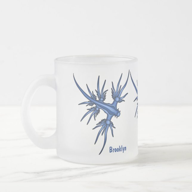 Sea slug blue dragon illustration frosted glass coffee mug (Left)
