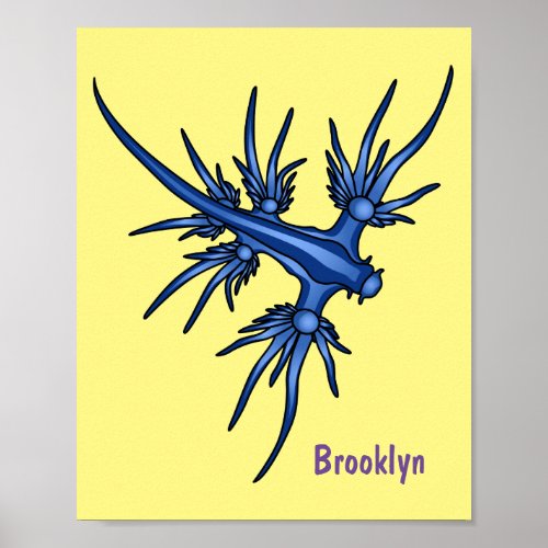 Sea slug blue dragon illustration poster