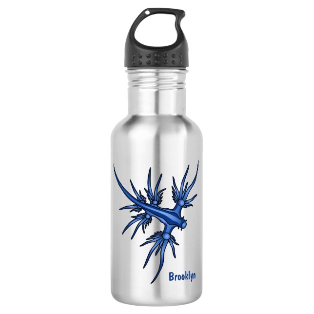 Sea slug blue dragon illustration stainless steel water bottle (Front)