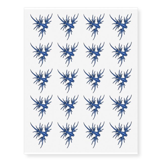 Sea slug blue dragon illustration temporary tattoos (Front)
