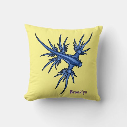 Sea slug blue dragon illustration throw pillow