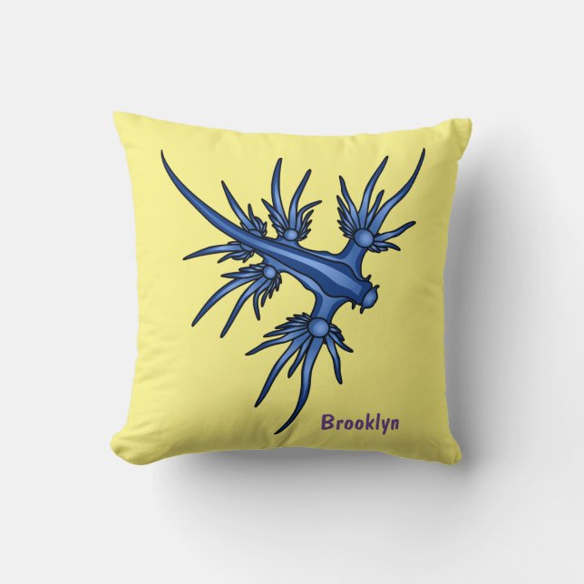 Sea slug blue dragon illustration throw pillow (Front)