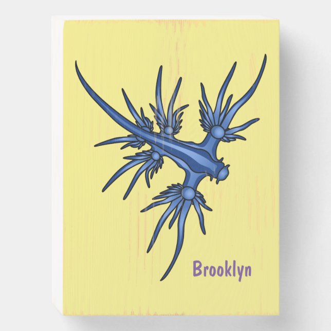 Sea slug blue dragon illustration wooden box sign (Front Vertical)