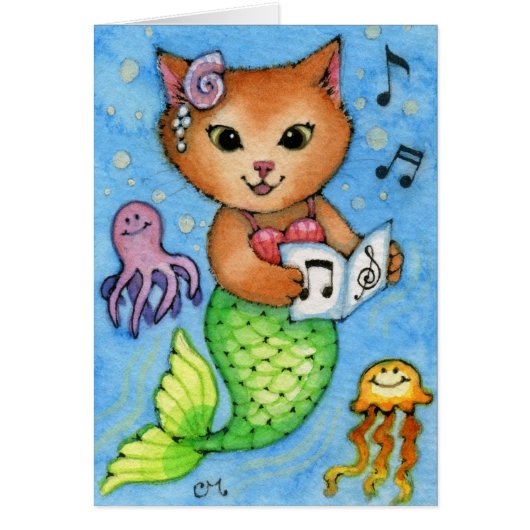Sea Songs - Cute Little Mermaid Cat Card (Front)