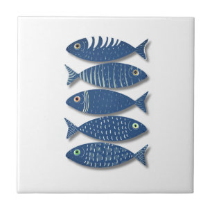 Sea Spirit Modern Coastal Fish Pattern Illustrat Ceramic Tile